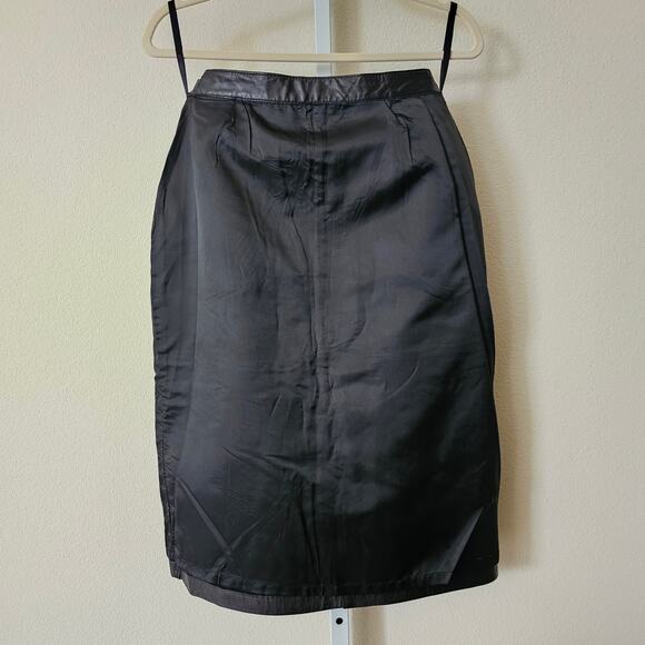 VTG SILVERLEAF Black Leather Pocket Snap Button Zipper Pencil Midi Skirt Sz 12 - Picture 4 of 16